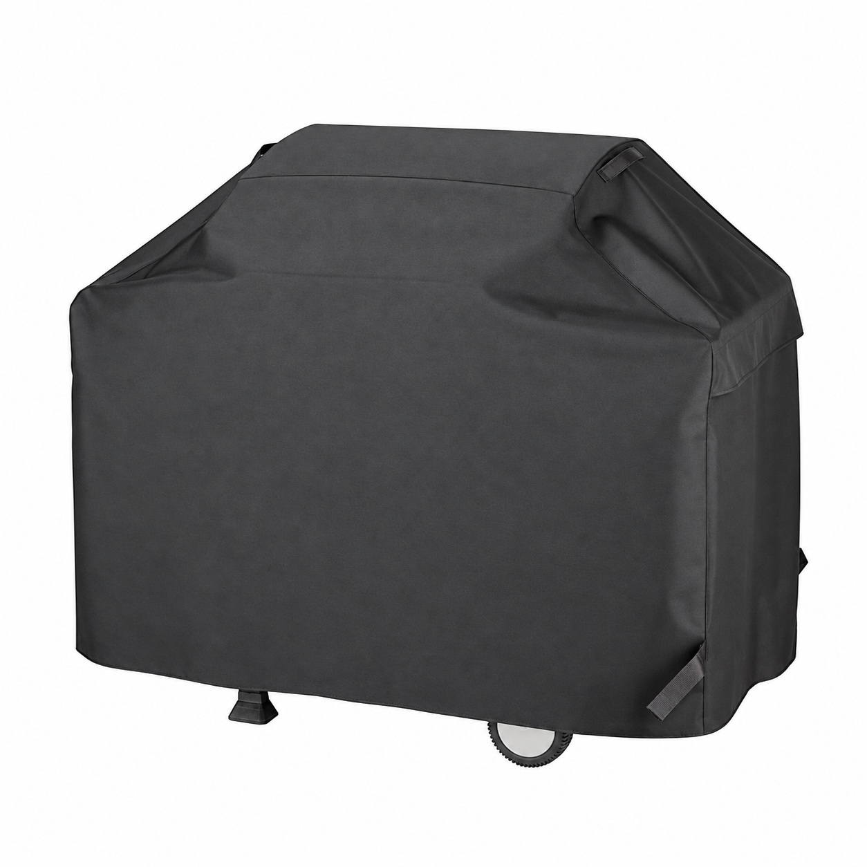 Dark gray trolley-grill cover with a raised center section, lower shoulders, top handles and side retaining tabs.