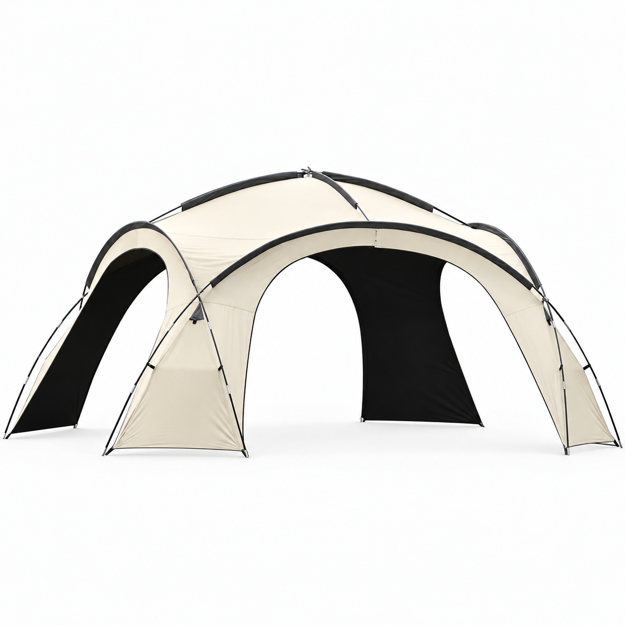 Cream open dome canopy with crossing dark poles