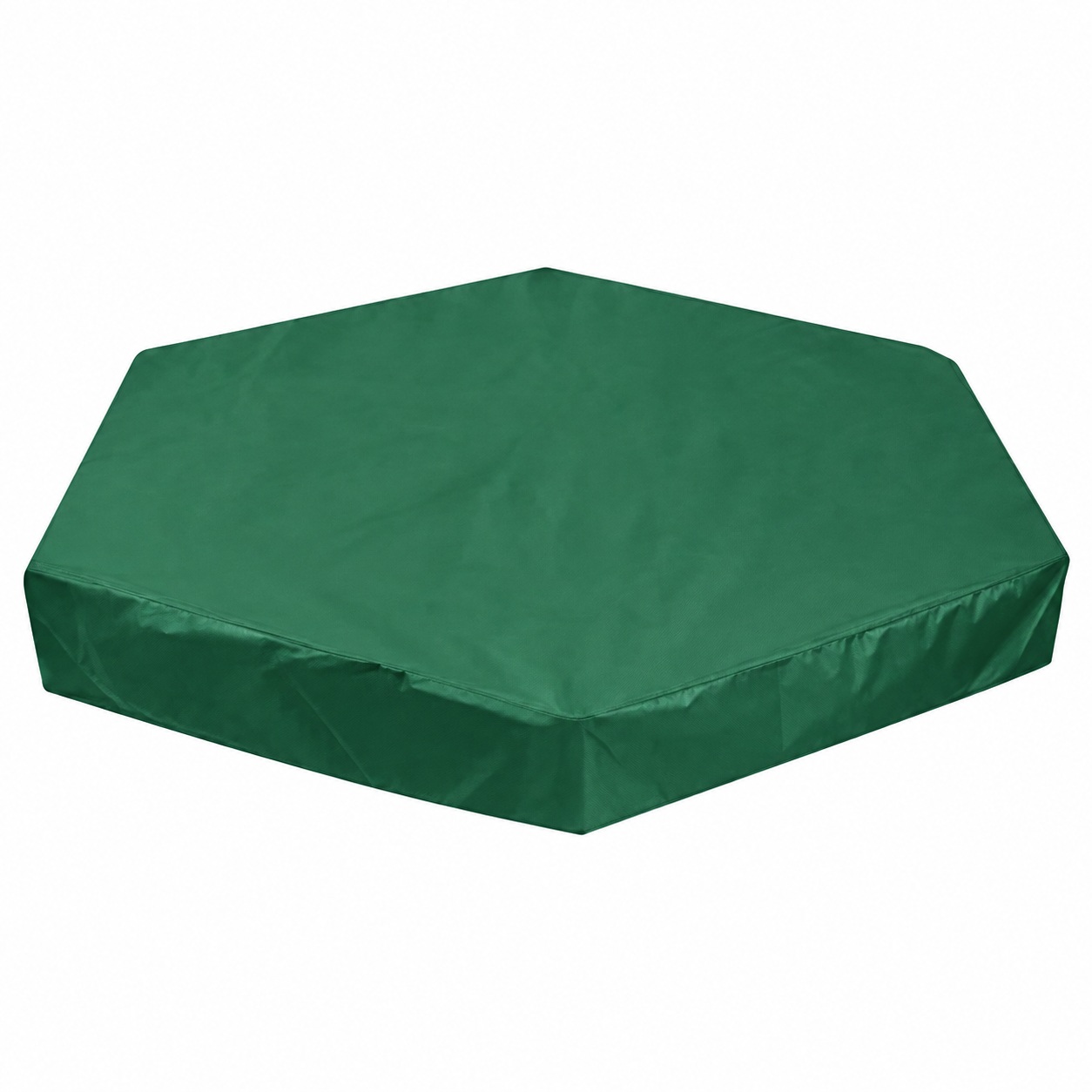 Green hexagonal sandbox cover with a low fitted edge.