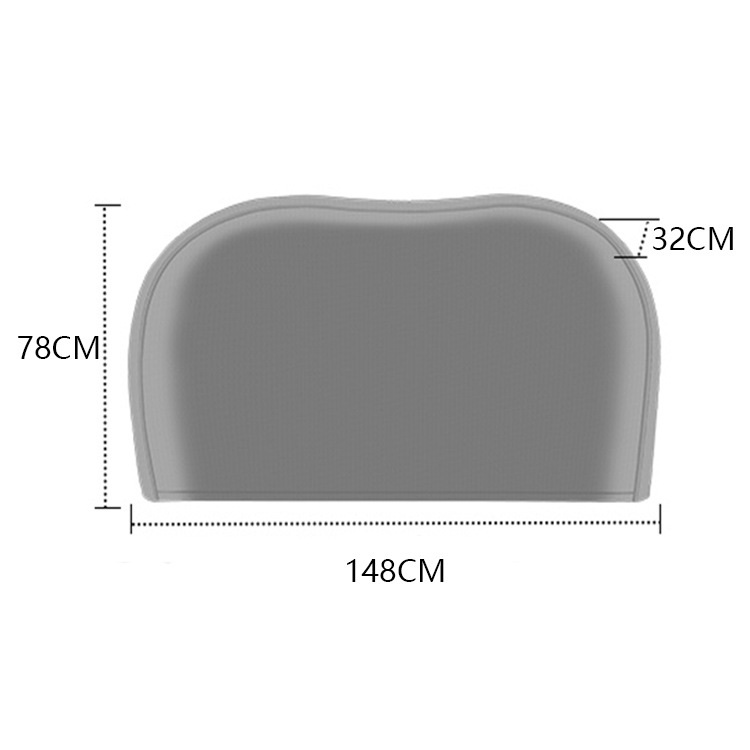 Gray extended tandem-wheel cover with labeled length, depth and height.