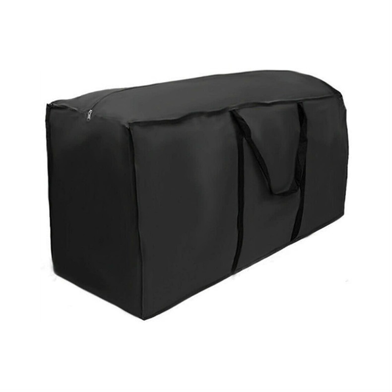 Black rectangular storage bag with a zippered top and webbing carry handles.