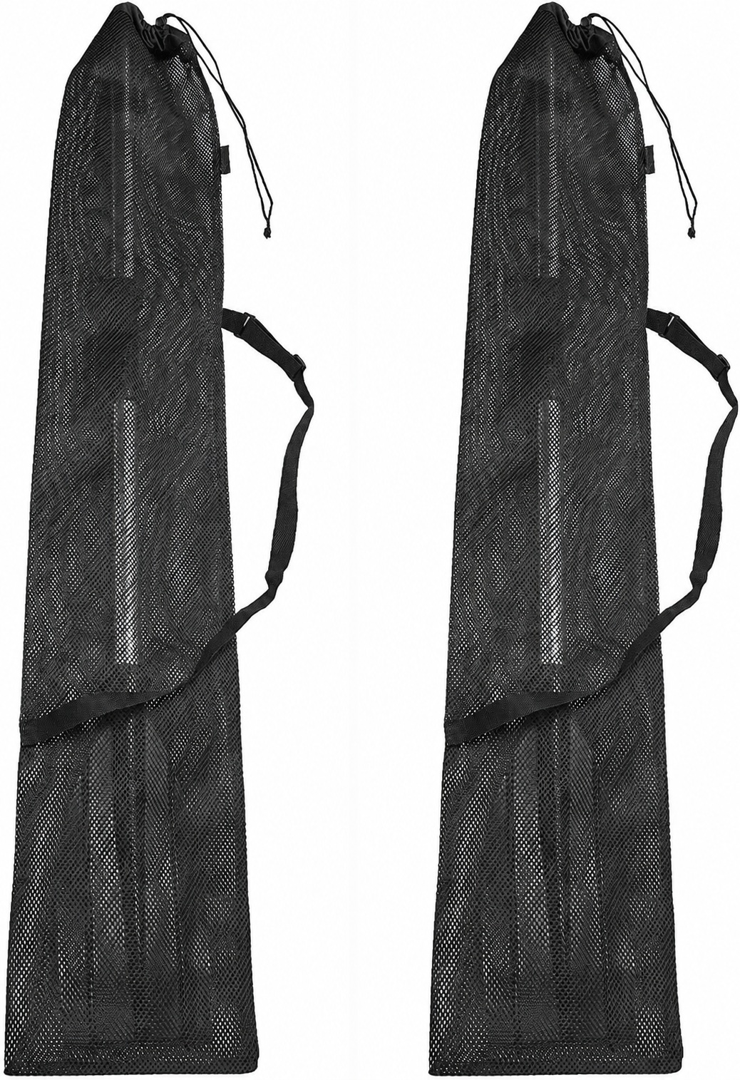 Black mesh paddle carry bag with a drawstring top and shoulder strap.