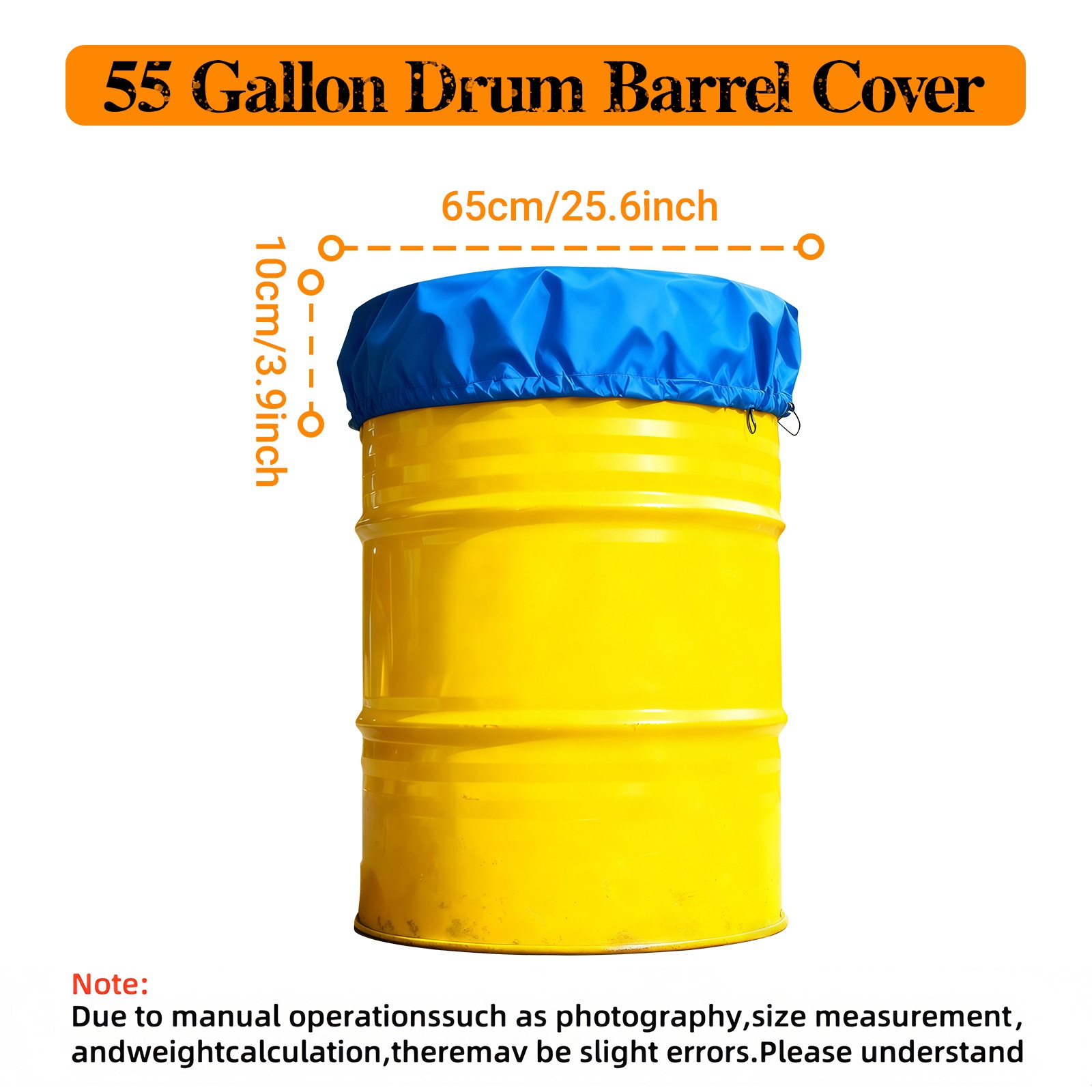 Blue round drum-top cover with a drawstring edge, shown on a yellow drum.