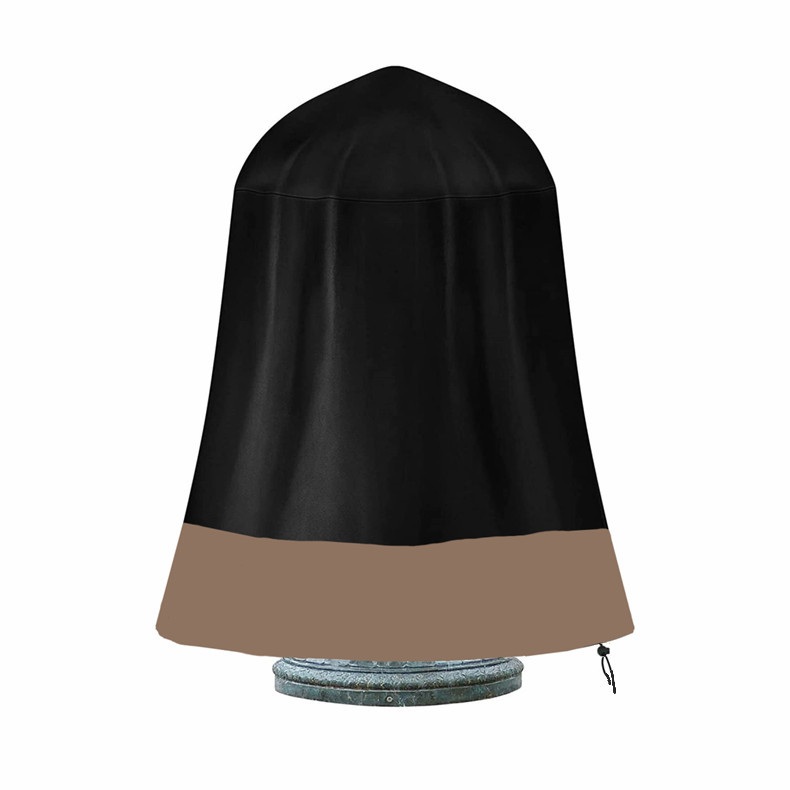 Black fountain cover with a brown lower band and a drawstring near the bottom.